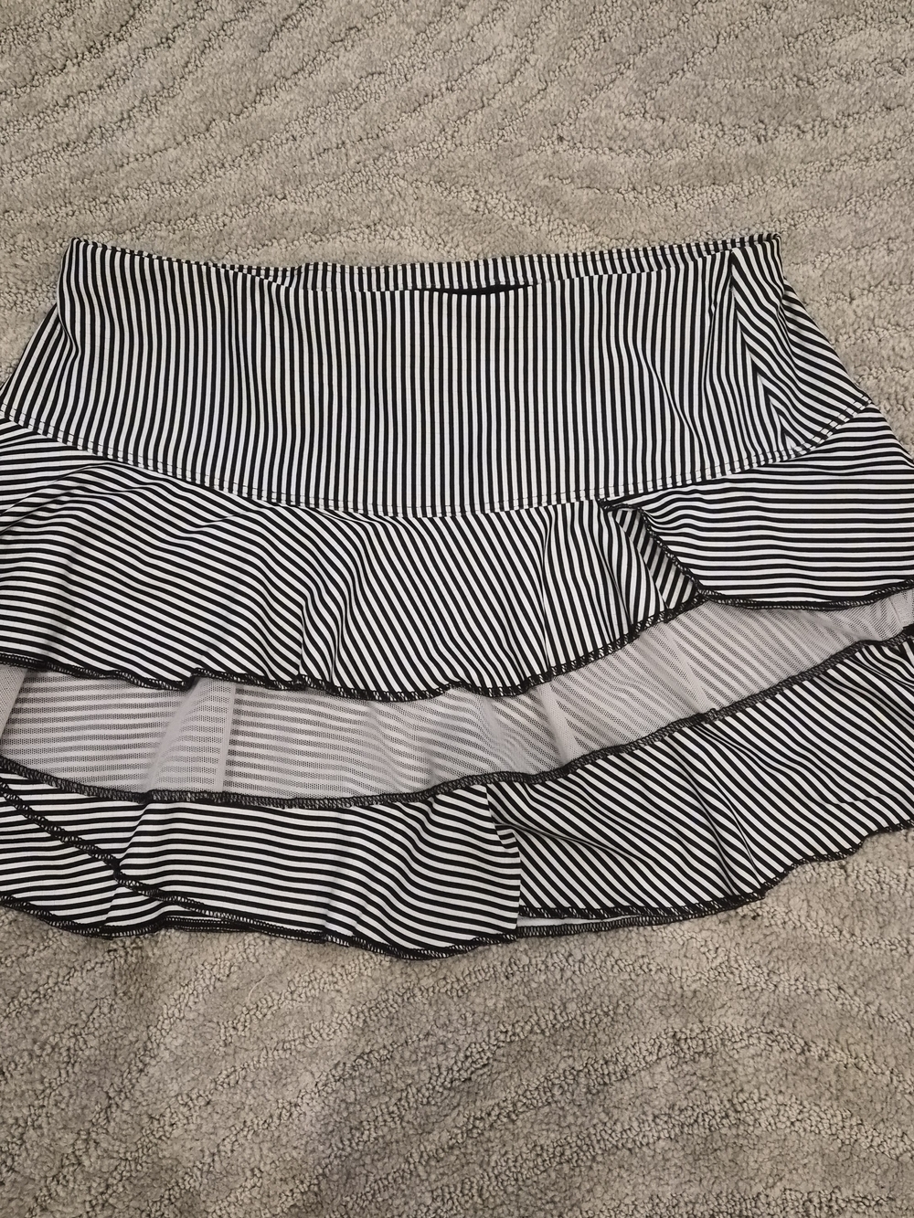 Lucky in Love Black and White Striped Ruffle Mini Skirt  - Size Small